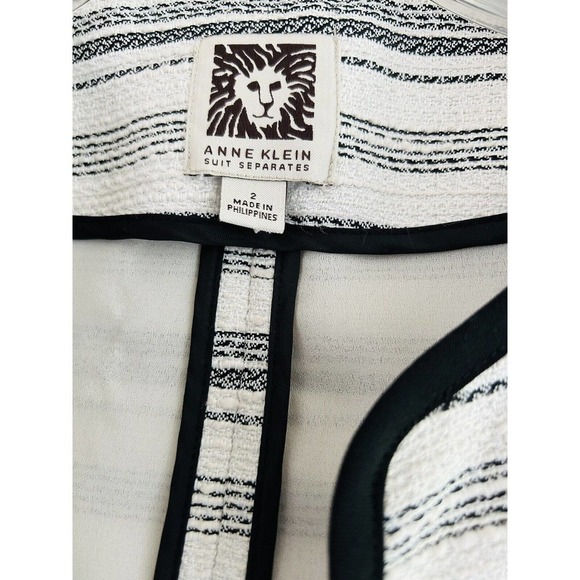 Anne Klein | Suit Separates Women White Striped 3/4 Sleeve Jacket Size 2 - Picture 6 of 6